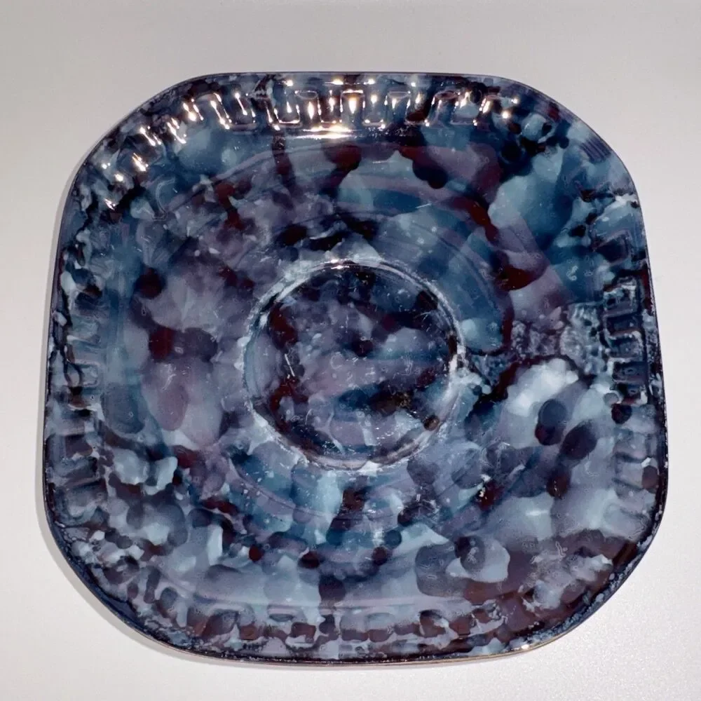 Vintage Wawel Poland Mid Century Demitasse Cup & Saucer Set 3 Blue Marbled Gold